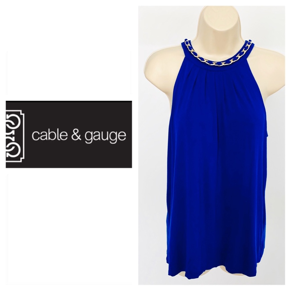 Cable and Gauge Blue Top w/ Decorative Neckline